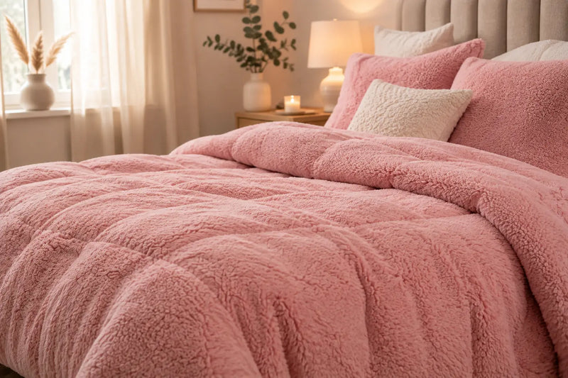 plush teddy fleece bedding on cosy bed