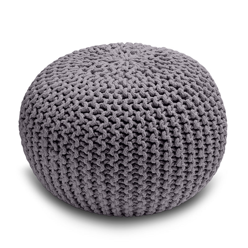 Knitted Pouffe Chunky Round Footstool Ottoman 100% Cotton