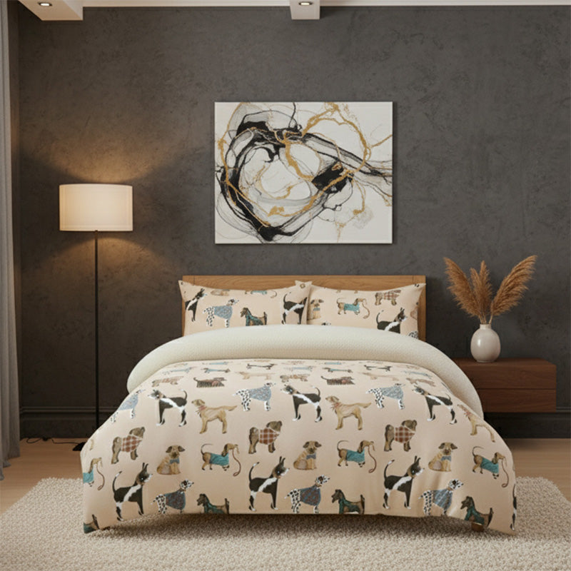 Ultra Soft Teddy Duvet Cover Set Dog Print Cozy Fleece Bedding