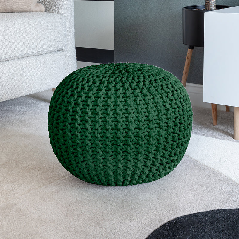 Knitted Pouffe Chunky Round Footstool Ottoman 100% Cotton