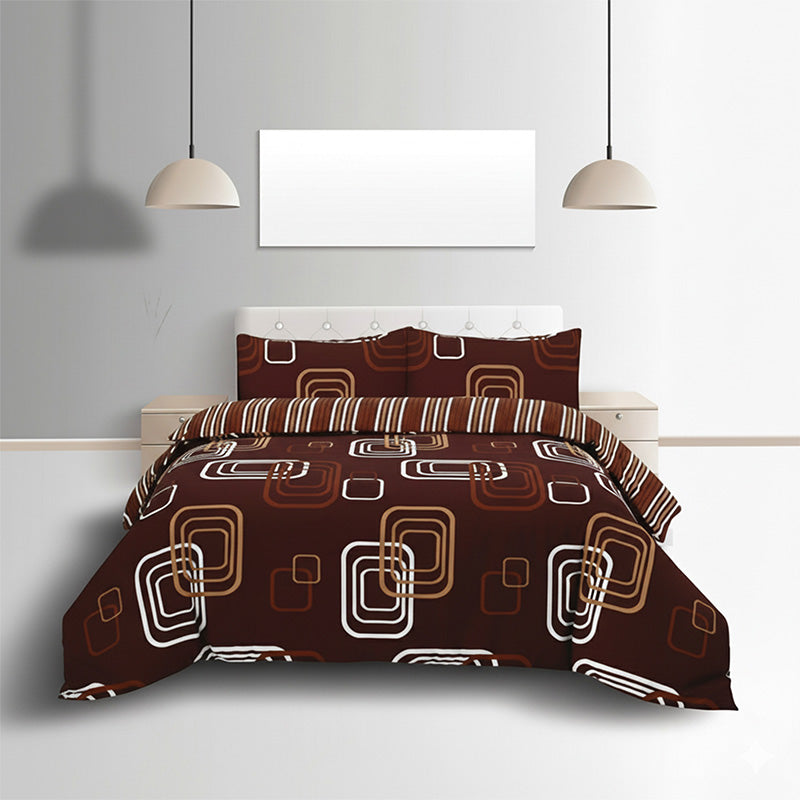 Duvet Cover And Pillowcase Set Geometric Square Design Polycotton Bed Linen