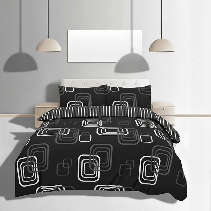 Duvet Cover And Pillowcase Set Geometric Square Design Polycotton Bed Linen