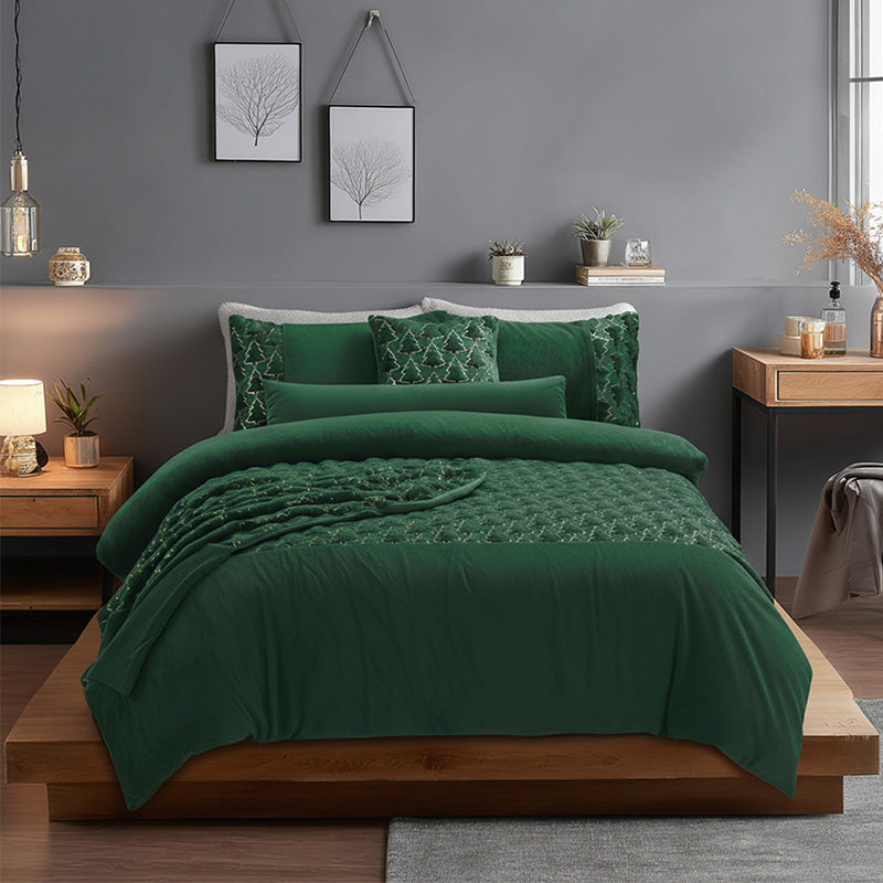 Ultra Soft Teddy Duvet Cover Set Christmas Tree Cozy Fleece Bedding