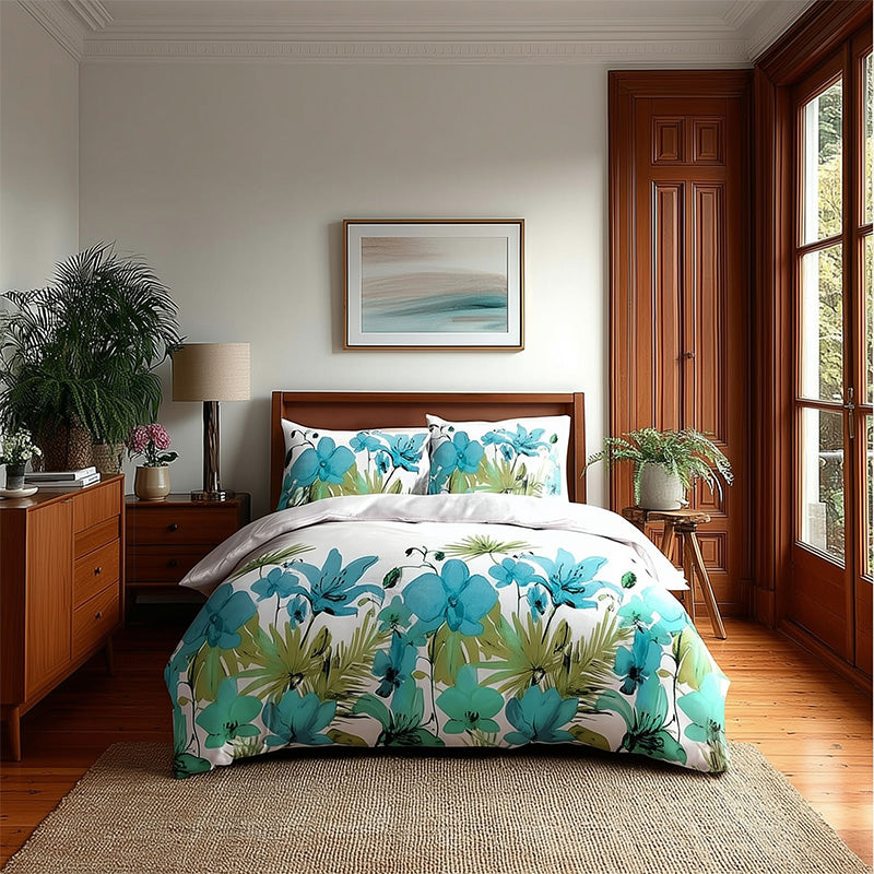 Duvet Cover And Pillowcase Set Lily Flower Design Bed Linen