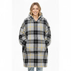 Unisex Tartan Check Fleece Hoodie Soft Warm Stylish Winter Loungewear