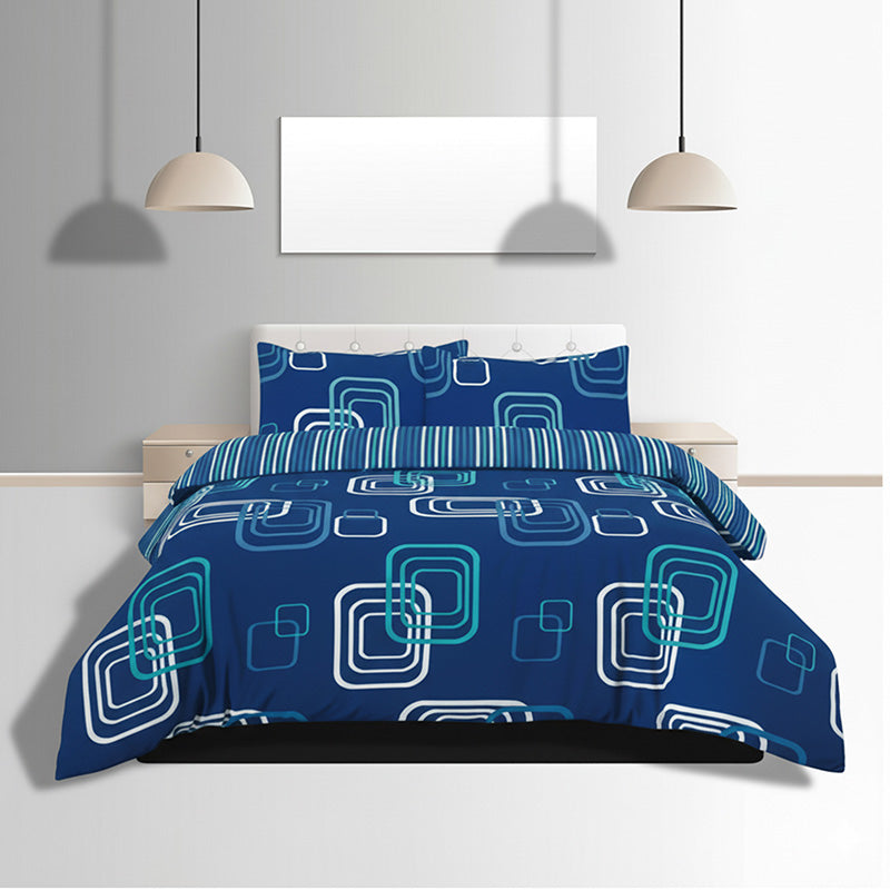 Duvet Cover And Pillowcase Set Geometric Square Design Polycotton Bed Linen