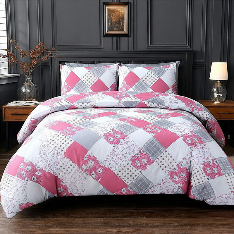 Duvet Cover And Pillowcase Set Floral Patchwork Design Polycotton Bed Linen