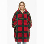 Unisex Tartan Check Fleece Hoodie Soft Warm Stylish Winter Loungewear