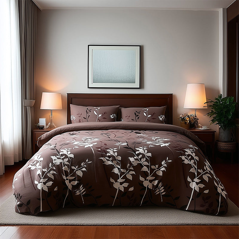 Duvet Cover And Pillowcase Set Floral Leaf Design Polycotton Bed Linen
