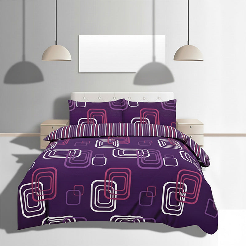 Duvet Cover And Pillowcase Set Geometric Square Design Polycotton Bed Linen