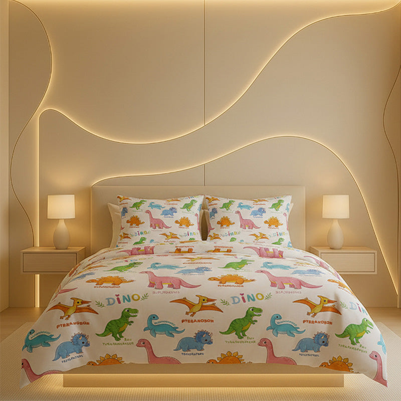 Dino Themed Kids Bedding Set Soft Colorful Dinosaur Bedroom Decor