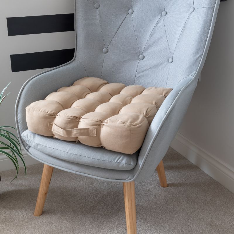 Quilted 9 Button Seat Pad Cushion Booster 100% Cotton Cover 45cm Square