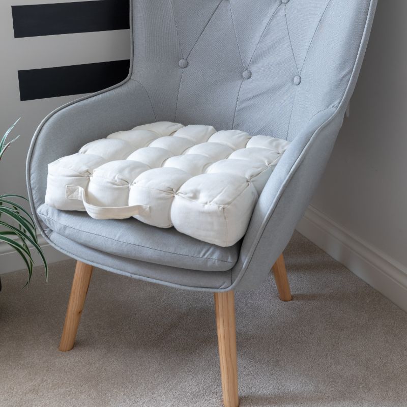 Quilted 9 Button Seat Pad Cushion Booster 100% Cotton Cover 45cm Square