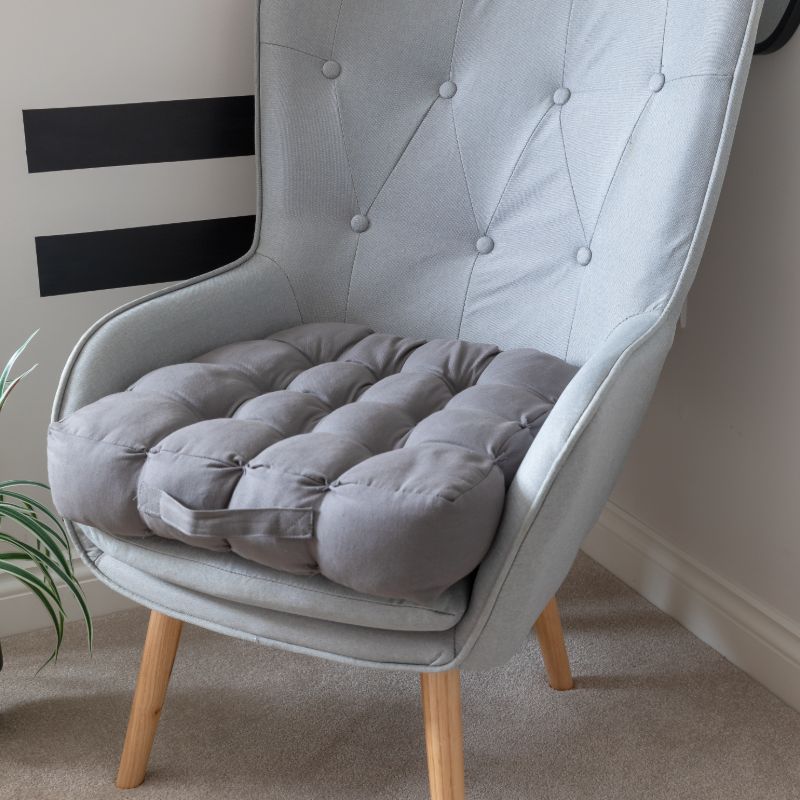 Quilted 9 Button Seat Pad Cushion Booster 100% Cotton Cover 45cm Square