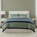 Green And Blue Stripe Duvet Set Modern Striped Bedding with Pillowcases