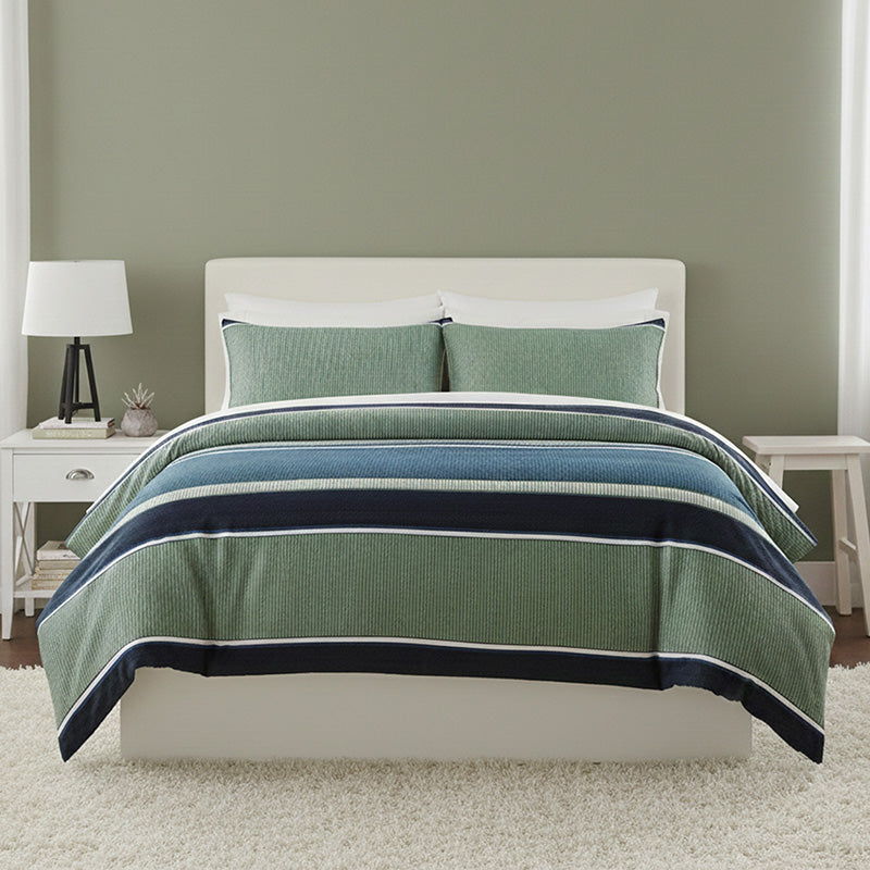 Green And Blue Stripe Duvet Set Modern Striped Bedding with Pillowcases