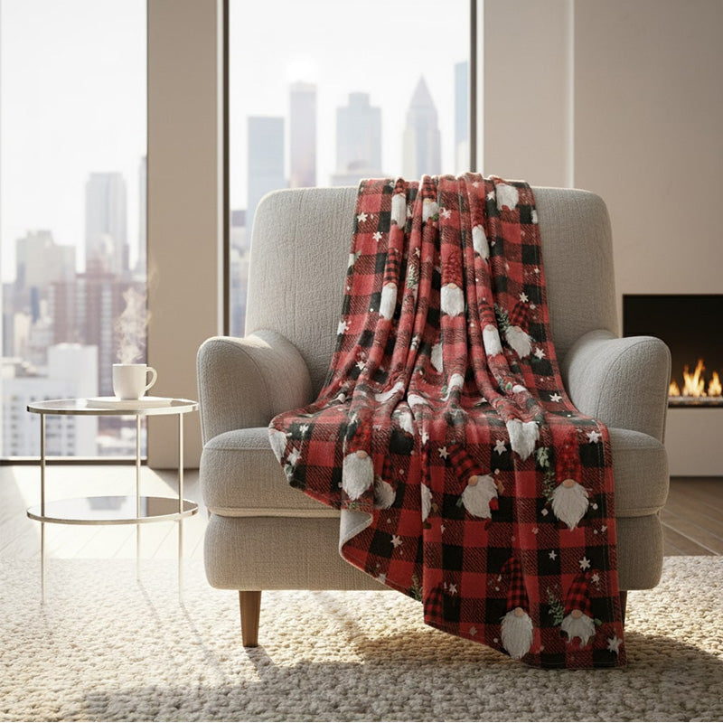 Gonk Print Christmas Throw Blanket Cozy Festive Holiday Decor Gift