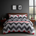 Duvet Cover And Pillowcase Set Grey And Red Zig Zag Reversible Print Design Polycotton Bed Linen