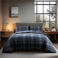 Duvet Cover And Pillowcase Set Indigo Tartan Check Design Polycotton Bed Linen