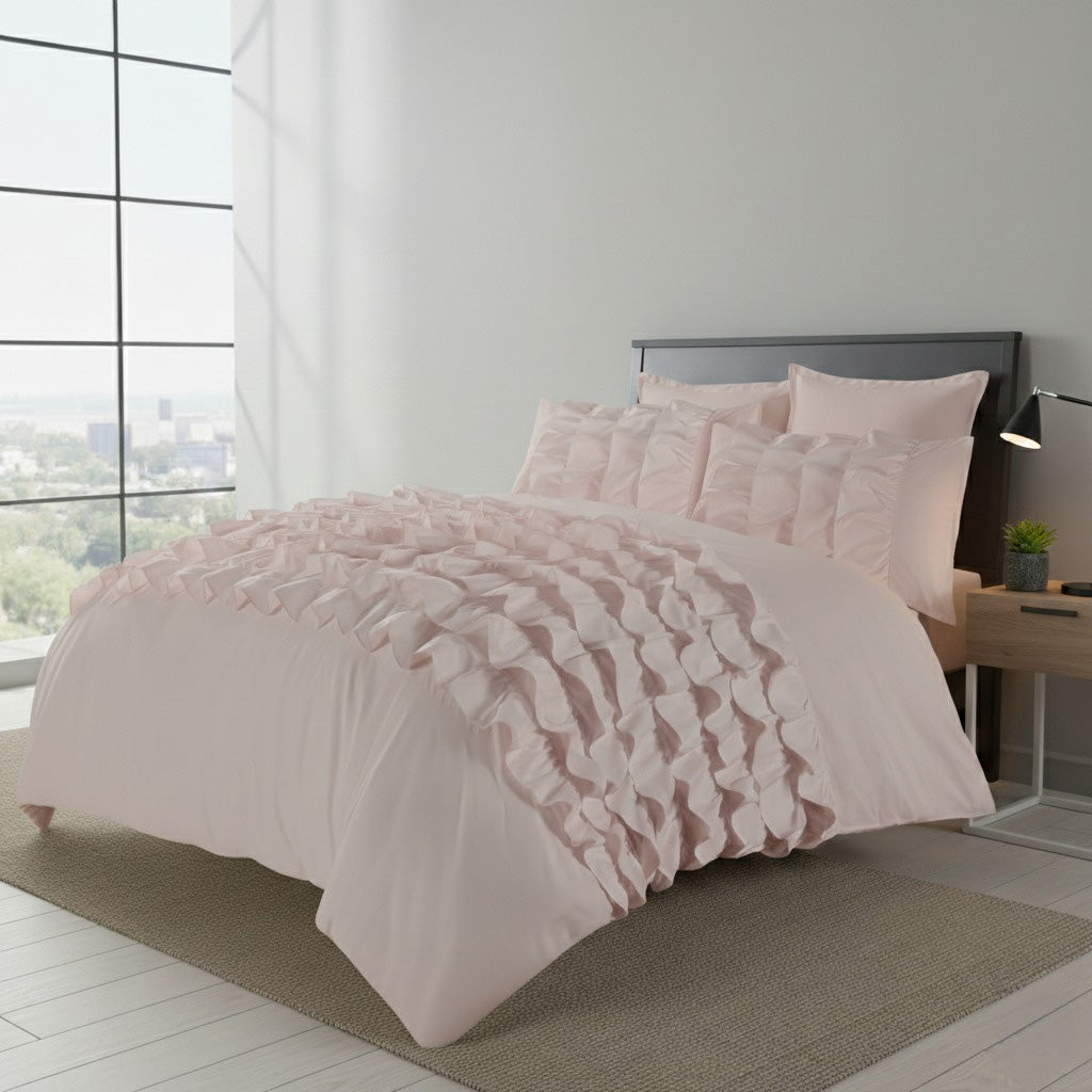 Ruffle Border Duvet Cover Soft Elegant Bedding Set with Pillowcases