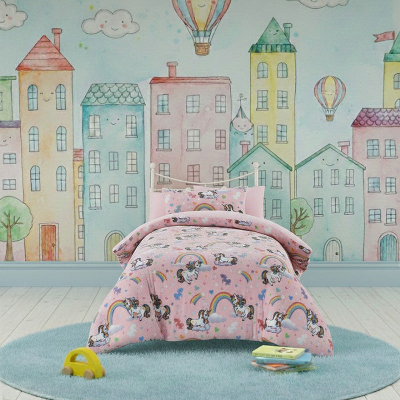Unicorn Kids Teddy Duvet Cover Set Ultra Soft Bedding with Pillowcase