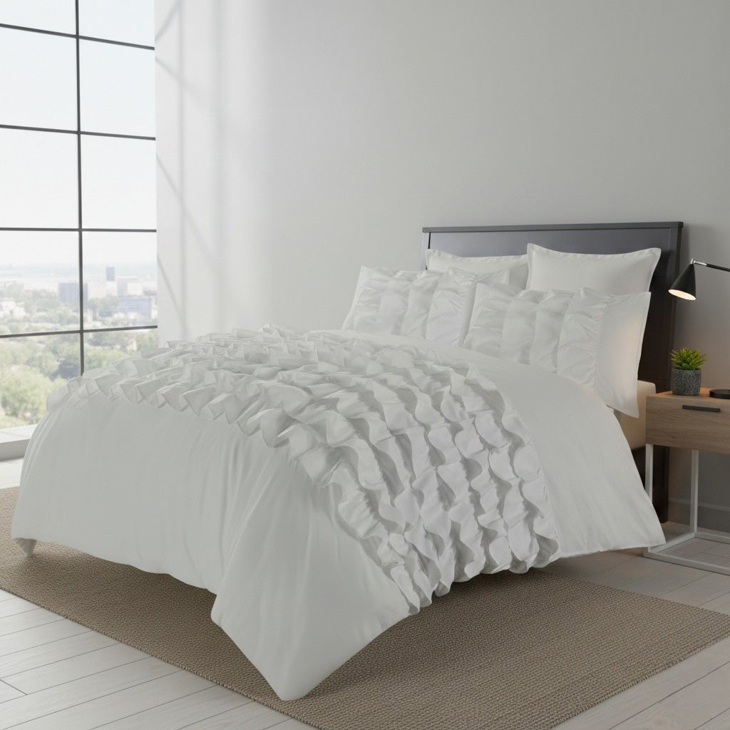 Ruffle Border Duvet Cover Soft Elegant Bedding Set with Pillowcases