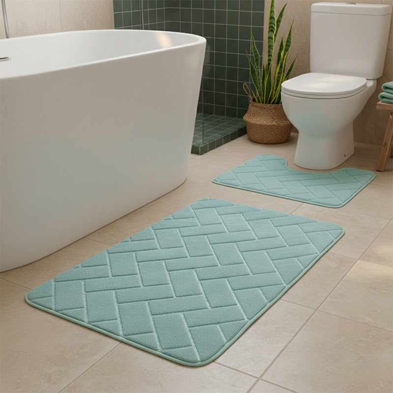 2 Piece Block Design Memory Foam Bath Mat Set Soft Absorbent Non-Slip Bathroom