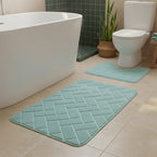 2 Piece Block Design Memory Foam Bath Mat Set Soft Absorbent Non-Slip Bathroom