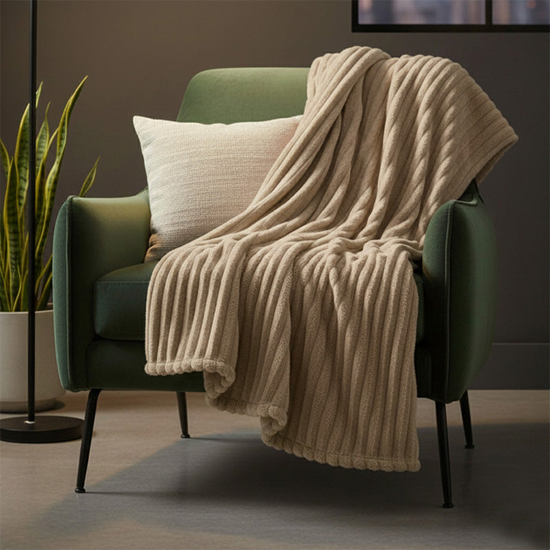 Chunky Ribbed Mink Throw Ultra Soft Warm Elegant Blanket for Sofa Or Bed