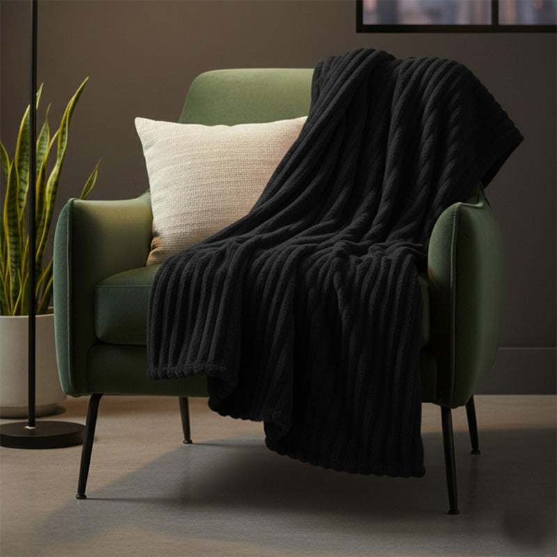 Chunky Ribbed Mink Throw Ultra Soft Warm Elegant Blanket for Sofa Or Bed