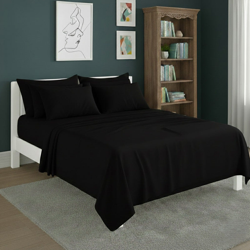 Plain Poly Cotton Easy Care Fitted Flat Sheet Matching Pillowcases Set