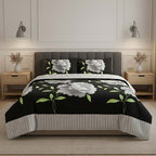 Reversible Floral Duvet Set Elegant Flower Stripe Pattern Bedding for Home Decor