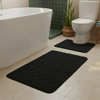 2 Piece Block Design Memory Foam Bath Mat Set Soft Absorbent Non-Slip Bathroom