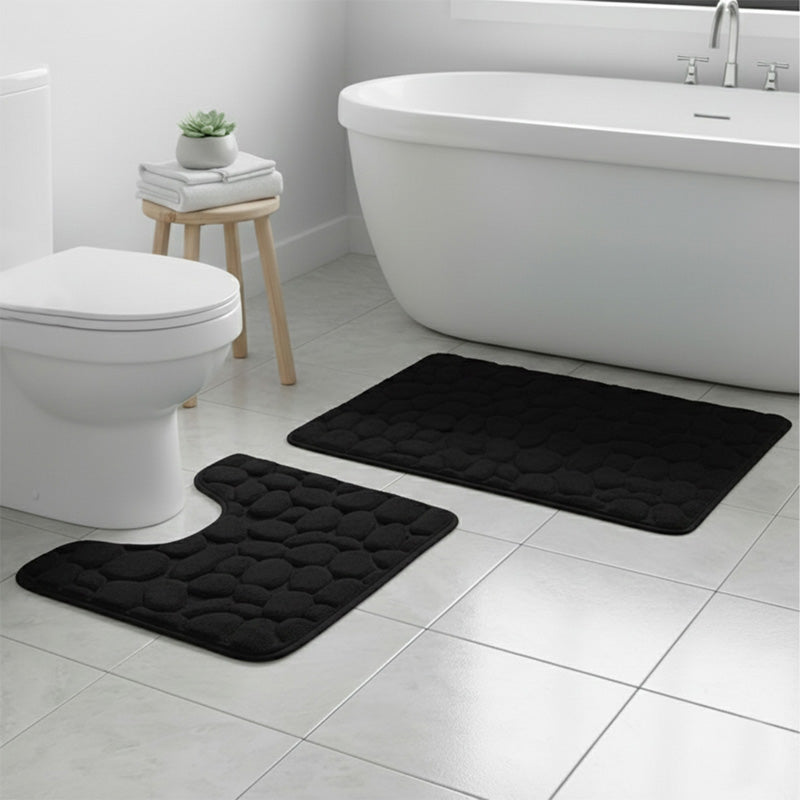 2 Piece Pebble Design Memory Foam Bath Mat Set Soft Absorbent Non-Slip Bathroom