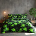 Duvet Cover And Pillowcase Set Black Or White Cannabis Design Polycotton Bed Linen