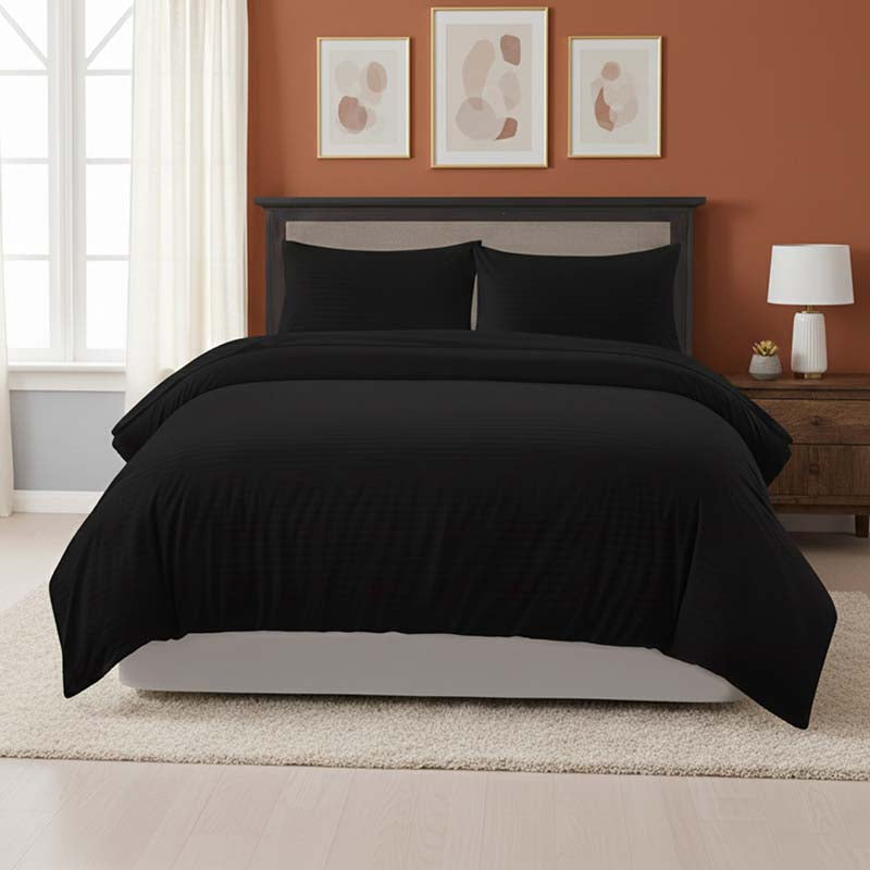 Embossed Stripe Duvet Cover Soft Microfibre Bedding with Pillowcases