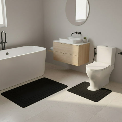 2 Piece Box Design Bath Mat Set Soft Absorbent Non-Slip Bathroom Mats