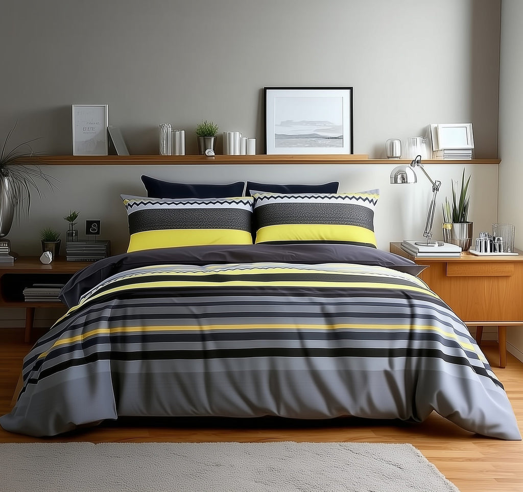 Duvet Cover And Pillowcase Set Red Black Stripe Design Polycotton Bed Linen