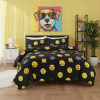Emoji Print Duvet Cover Set Cool Playful Bedding with Pillowcases