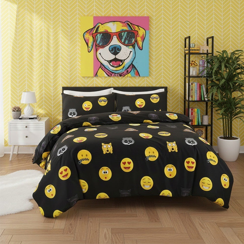 Emoji Print Duvet Cover Set Cool Playful Bedding with Pillowcases