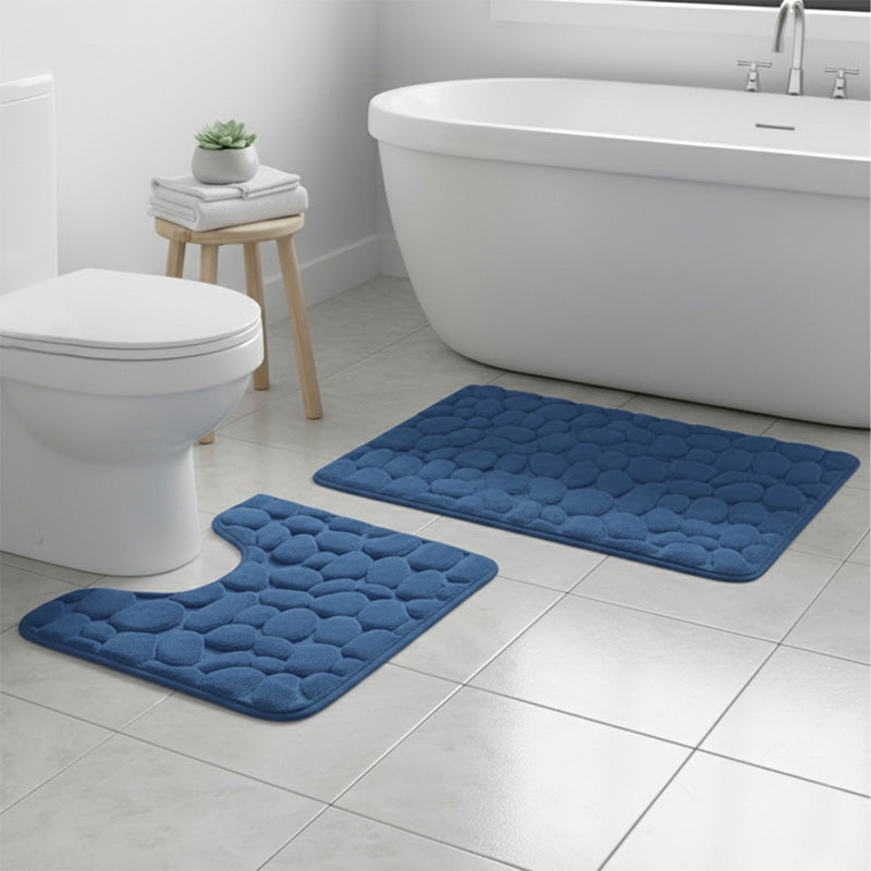 2 Piece Pebble Design Memory Foam Bath Mat Set Soft Absorbent Non-Slip Bathroom