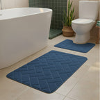 2 Piece Block Design Memory Foam Bath Mat Set Soft Absorbent Non-Slip Bathroom