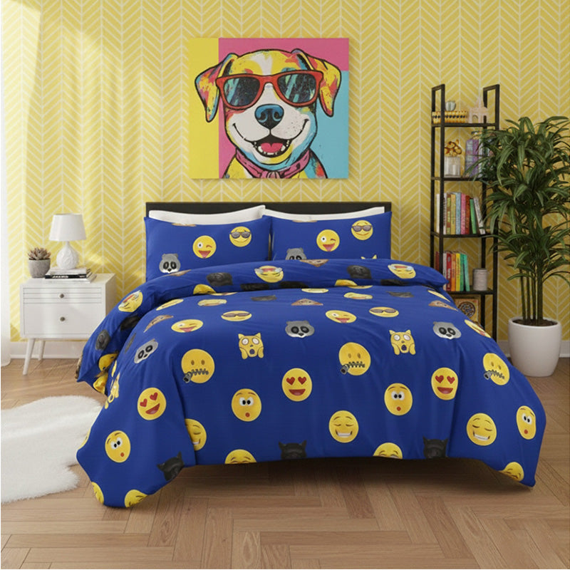 Emoji Print Duvet Cover Set Cool Playful Bedding with Pillowcases