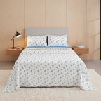 Soft Flower Print Brushed Cotton Fitted Flat Sheet And Matching Pillowcases