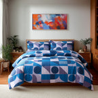 Duvet Cover And Pillowcase Set Red Blue Or Yellow Shape Design Polycotton Bed Linen