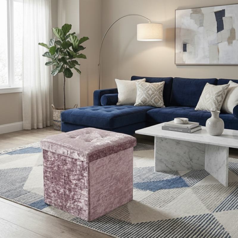 Crushed Velvet Square Storage Box with Lid Elegant Organizer for Any Room