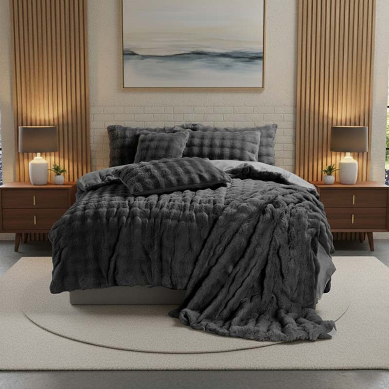Rabbit Faux Fur Teddy Duvet Cover Set Ultra Soft Plush Bedding