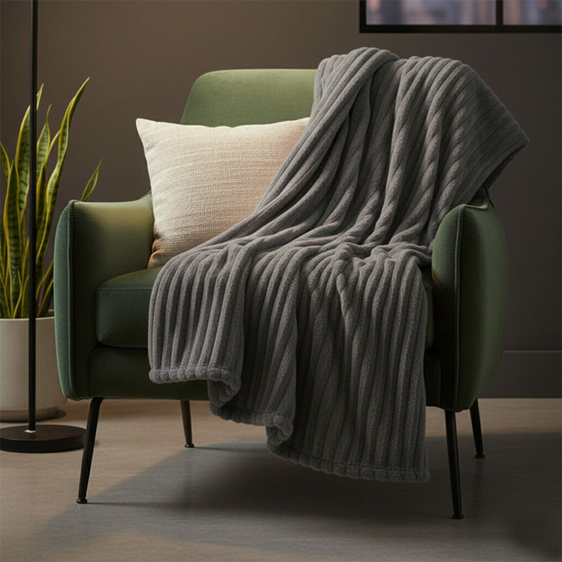 Chunky Ribbed Mink Throw Ultra Soft Warm Elegant Blanket for Sofa Or Bed