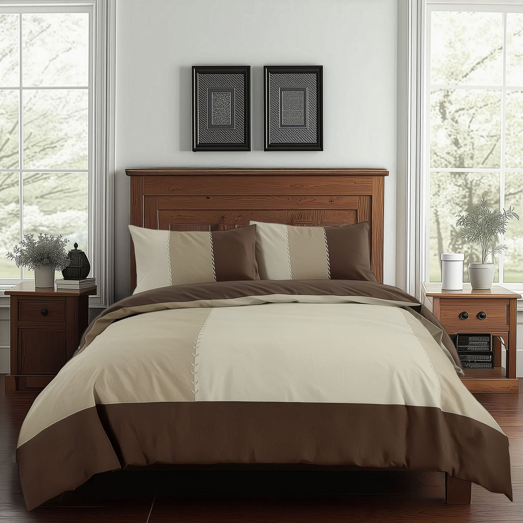 Duvet Cover And Pillowcase Set Black Blue Chocolate Patchwork Design Polycotton Bed Linen