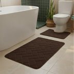 2 Piece Block Design Memory Foam Bath Mat Set Soft Absorbent Non-Slip Bathroom